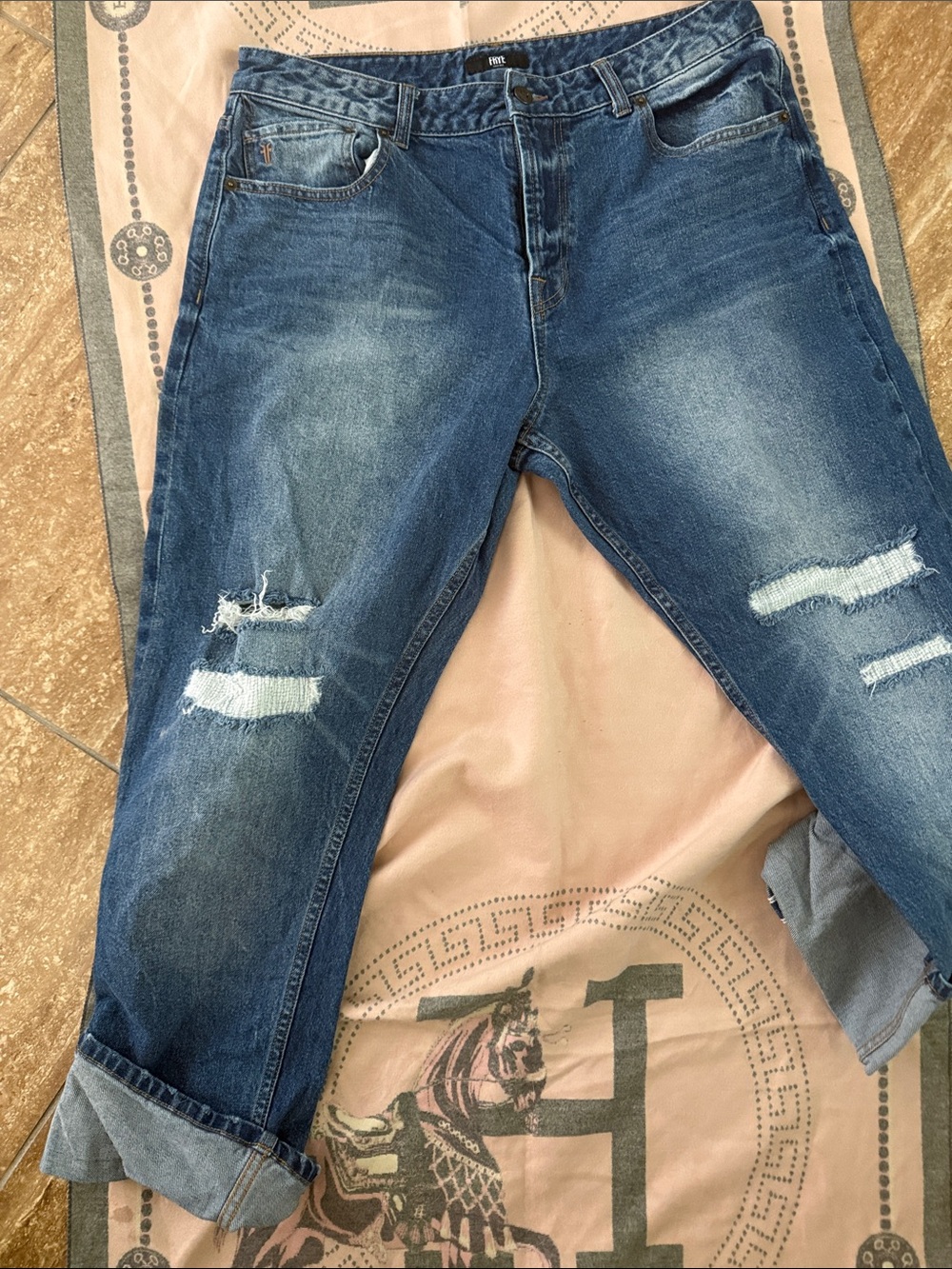 Frye Distressed Blue Boyfriend Jeans